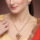 Gold Toned Brass Floral Vintage Pendant Set for Women & Girls