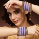 Gold-Plated Violet Matte Finish Velvet Cz Studded Tasselled Bangles Set Of 56