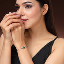 Rhodium Plated Silver Toned Green And White American Diamond Studded Adjustable Bracelet