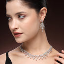 Rhodium Plated Silver Toned White American Diamond Studded Jewellery Set