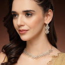 Gold Plated Floral Shaped White American Diamond Studded Jewellery Set