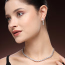 Rhodium Plated Silver Toned Teardrop Shaped White American Diamond Studded Jewellery Set