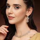 Gold Plated Floral Shaped White American Diamond Studded Jewellery Set