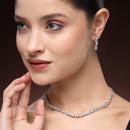 Rhodium Plated Silver Toned Teardrop Shaped White American Diamond Studded Jewellery Set