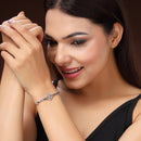 Rhodium Plated Silver Toned Swan Shaped White Cubic Zirconia Studded Adjustable Bracelet