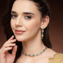 Rose Gold Plated Butterfly Shaped Green Cubic Zirconia Studded Jewellery Set