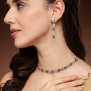 Rose Gold Plated Butterfly Shaped Green Cubic Zirconia Studded Jewellery Set