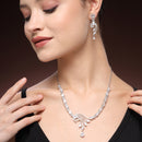 Rhodium Plated Silver Toned White American Diamond Studded Jewellery Set