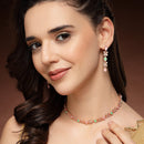 Rose Gold Plated Butterfly Shaped Pink & Mint Green Cubic Zirconia Studded Jewellery Set