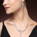 Rhodium Plated Silver Toned White American Diamond Studded Jewellery Set