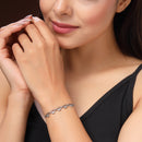 Rhodium Plated Silver Toned Heart Shaped Cubic Zirconia Studded Adjustable Bracelet