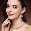 Rose Gold Plated Teardrop Shaped Multicolor Cubic Zirconia Studded Jewellery Set