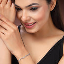 Rhodium Plated Silver Toned Heart Shaped White Cubic Zirconia Adjustable Bracelet