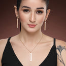 Gold Toned Alloy Geometric Rectangle Pendant Necklace Set for Women & Girls