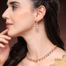 Rose Gold Plated Teardrop Shaped Multicolor Cubic Zirconia Studded Jewellery Set