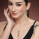 Gold Toned Alloy Geometric Rectangle Pendant Necklace Set for Women & Girls