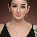 Gold Toned Alloy Feather Charm Pendant Necklace Set for Women & Girls
