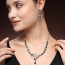 Rhodium Plated Silver Toned Blue & White American Diamond Studded Jewellery Set