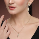 Gold Toned Alloy Feather Charm Pendant Necklace Set for Women & Girls