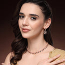 Rose Gold Plated Teardrop Shaped Cubic Zirconia Studded Necklace With Earrings Jewellery Set