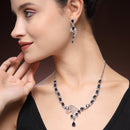 Rhodium Plated Silver Toned Blue & White American Diamond Studded Jewellery Set