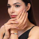 Rhodium Plated Silver Toned White And Red American Diamond Studded Adjustable Bracelet