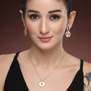 Gold Toned Alloy Crystal Sunburst & Disc Pendant Necklace Set Combo for Women & Girls