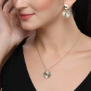 Gold Toned Alloy Crystal Sunburst & Disc Pendant Necklace Set Combo for Women & Girls