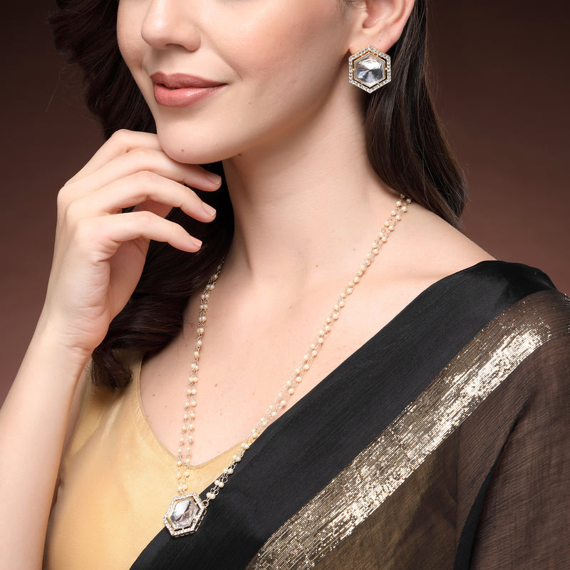 Gold Plate Kundan & Pearl Studded Jewellery Set