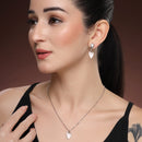 Stylish Minimal Rhodium Plated Alloy Heart Pendant Necklace Set for Women