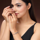 Rhodium Plated Silver Toned Heart Shaped Cubic Zirconia Studded Adjustable Bracelet