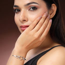 Rhodium Plated Silver Toned Heart Shaped Cubic Zirconia Studded Adjustable Bracelet