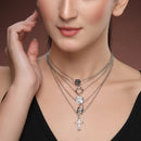 Oxidised Silver Alloy Layered Pendant Necklace Set for Women