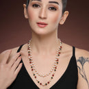 Gold Plated Alloy Double Pearl Mala Pendant Necklace for Women