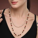 Gold Plated Alloy Double Pearl Mala Pendant Necklace for Women