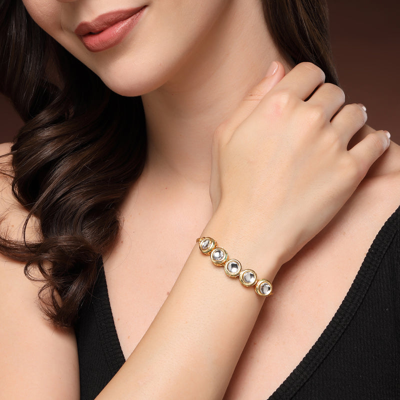 Traditional Gold Plated Circular Shaped Kundan Studded Wraparound Bracelet