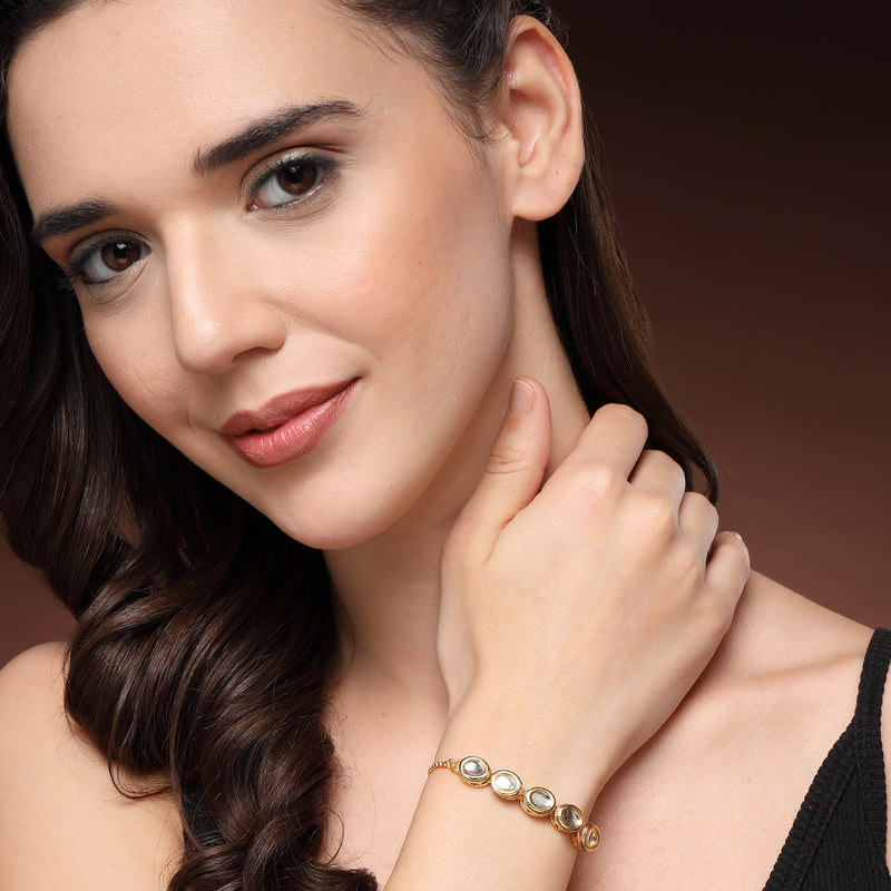 Traditional Gold Plated Kundan Studded Wraparound Bracelet