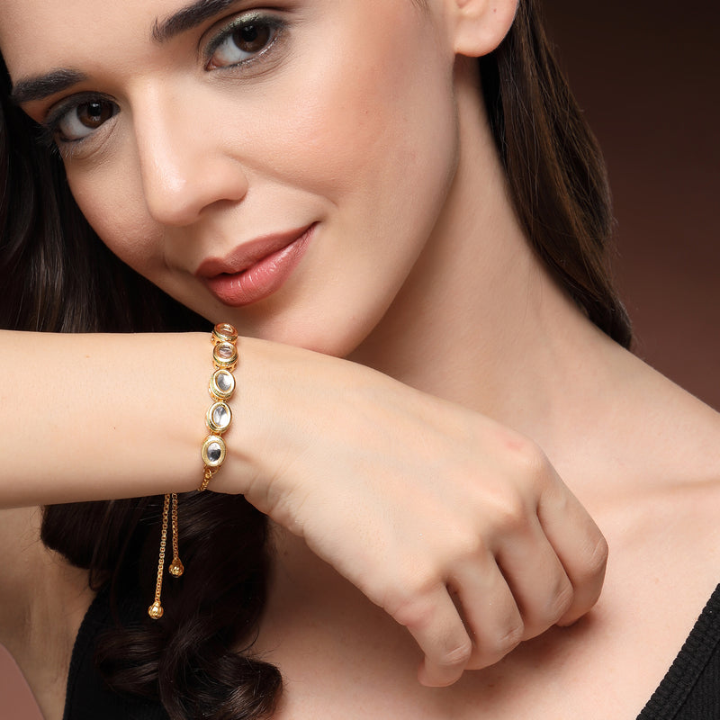 Traditional Gold Plated Kundan Studded Wraparound Bracelet