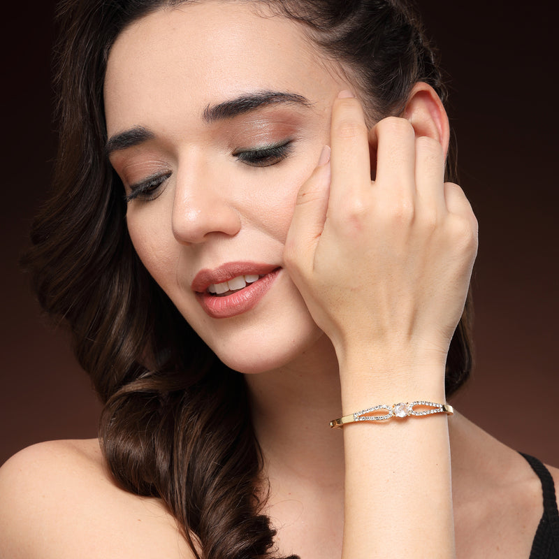 Gold Plated Classic White Cubic Zirconia Studded Cuff Bracelet