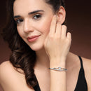 Rhodium Plated Silver Toned Classic White American Diamond Studded Cuff Bracelet