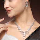 Rhodium Plated Silver Toned Rectangular Shaped White American Diamond Studded Jewellery Set