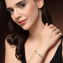 Rhodium Plated Silver Toned White Cubic Zirconia Studded Cuff Bracelet