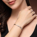 Rhodium Plated Silver Toned White Cubic Zirconia Studded Cuff Bracelet