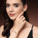 Rhodium Plated Silver Toned White Cubic Zirconia Studded Cuff Bracelet