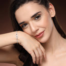 Rhodium Plated Silver Toned White Cubic Zirconia Studded Cuff Bracelet