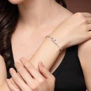 Rhodium Plated Silver Toned White Cubic Zirconia Studded Cuff Bracelet