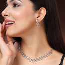Rhodium Plated Silver Toned Oval Shaped White American Diamond Studded Jewellery Set