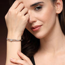 Rhodium Plated Silver Toned Classic Cubic Zirconia Studded Cuff Bracelet