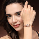 Rose Gold Plated Classic White Cubic Zirconia Studded Cuff Bracelet