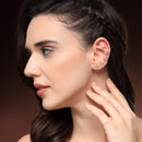 Gold Plated Floral Shaped American Diamond Studded Ear Climber Earrings